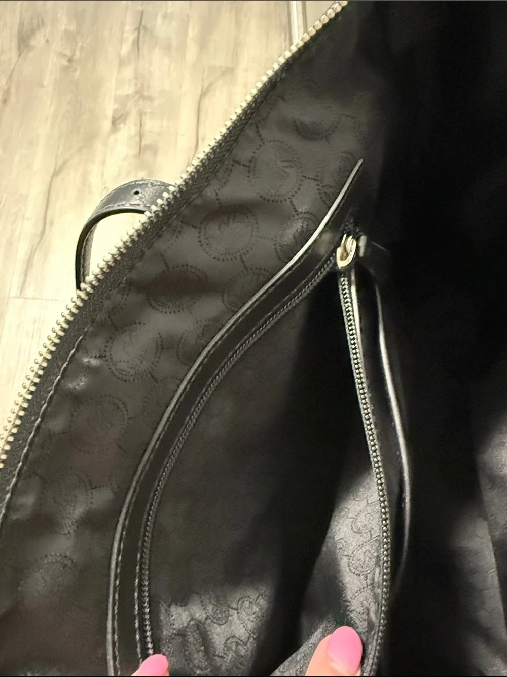 Michael Kors Black Logo Tote Bag- signature MK print; silver hardware
